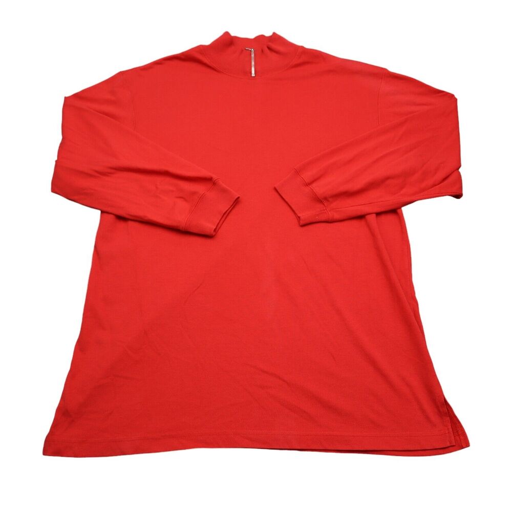 BE Shirt Mens S Red Plain Mock Neck Long Sleeve Banded Cuffs Pullover Top